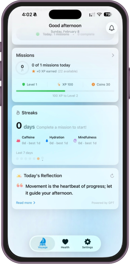 WellVoye Missions, Streaks, and Today's Reflection